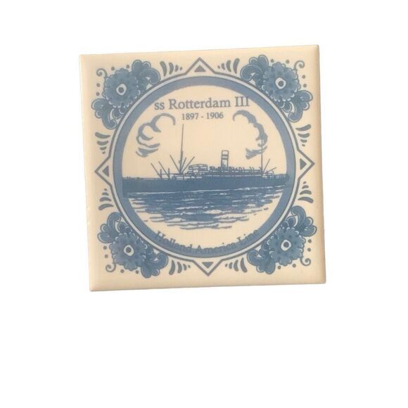 Vintage Holland America Line Delft SS Rotterdam III 97-1906 Ceramic Tile Coaster - Picture 3 of 8